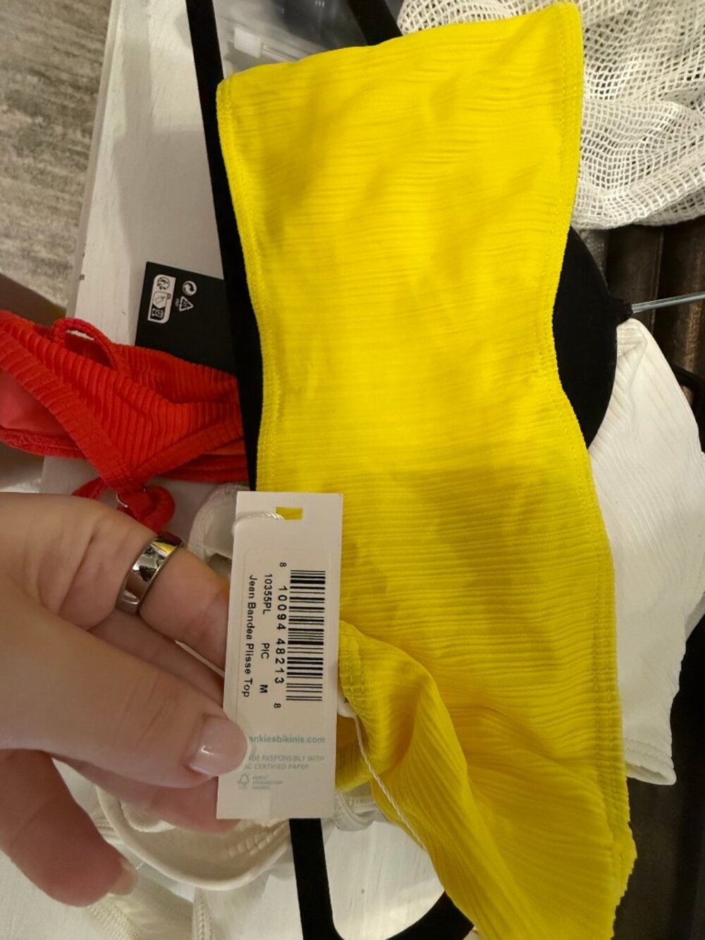 Frankie's Bikinis yellow bandeau top ONLY size M medium NTW Jean Bandea Plisse